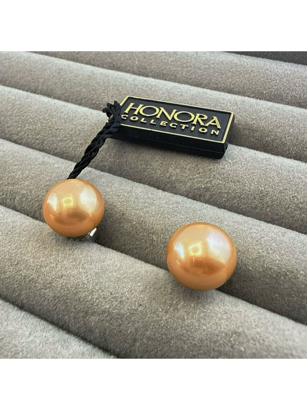 Honora Pearl Earrings Button Peach Sterling Silver Stud 925